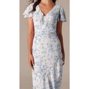 AW BRIDAL SZ 8 M azure purple print floral Celia formal party maxi dress b155